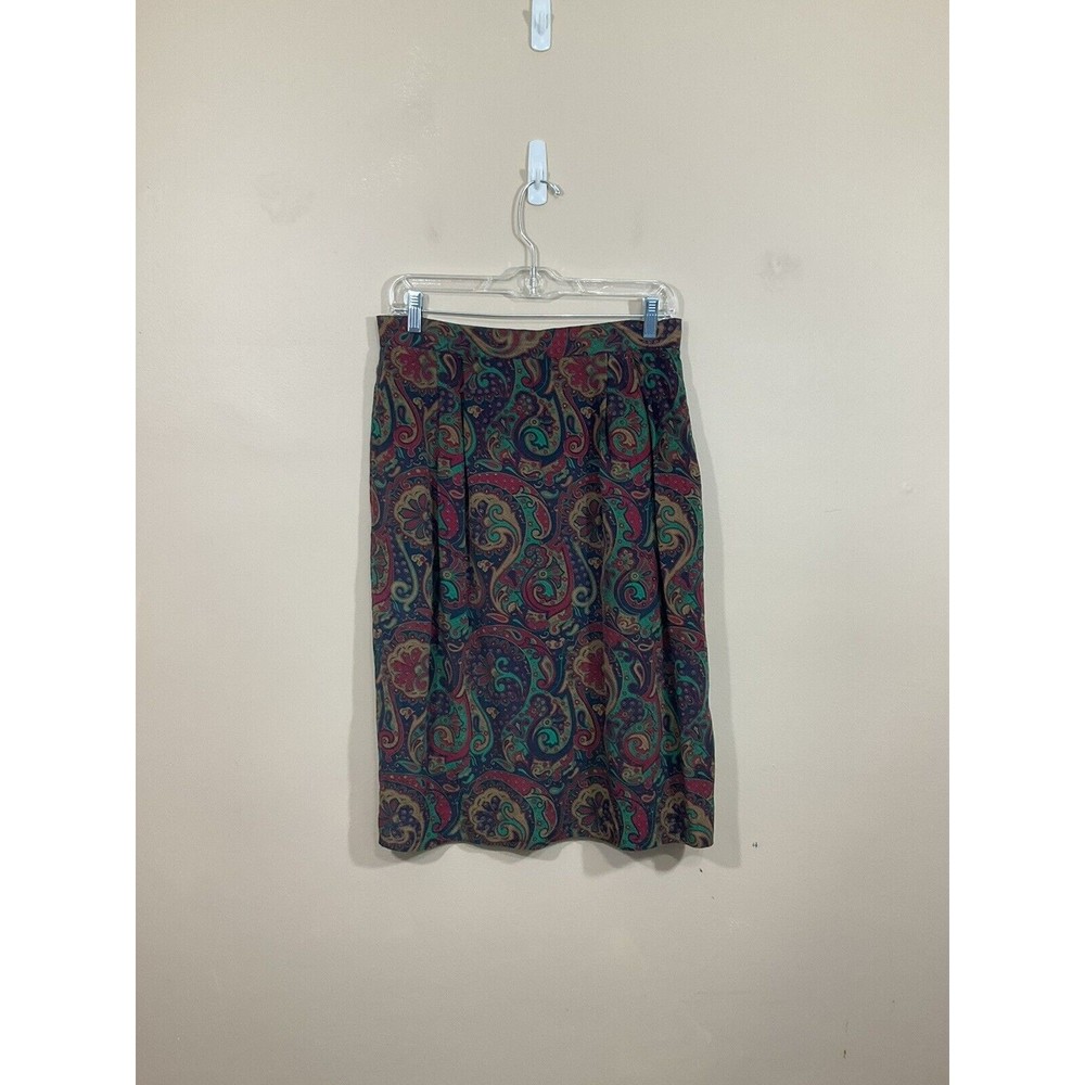 VTG Talbots Womens 100% Silk Paisley Midi Skirt Size 12 Retro Preppy Grannycore